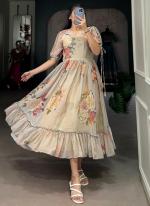 Georgette Off White Casual Wear Printed Readymade Gown